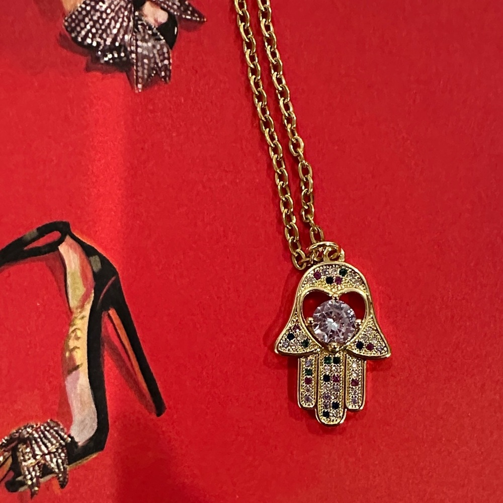 Gold plated Hamsa Pendant Necklace